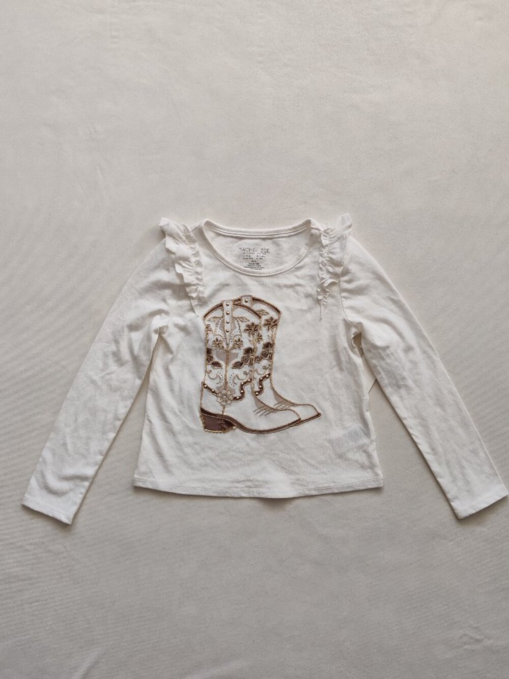 NWT Rachel Zoe Girls Cowboy Boot Embroidered Long Sleeve Top - Size 4 / XS